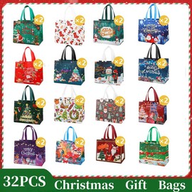 Smooth rainbow gift bag, non-woven reusable gift bag in bulk, with handle and sturdy base, Christmas gift bag, suitable for birthdays, weddings, Easter, holiday parties, Christmas:_32pcs（25cm*32.5cm*17cm）