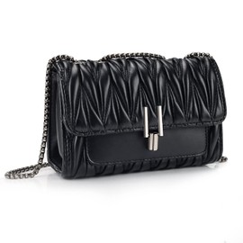Ausein Bolsa Crossbody Mujer, Bolso Cruzado para Mujer Pequeña, Bolsa de Mano de Piel con Cadena Metálica, Bolsas Hombro, Bandolera de Dama/Fiesta/Noche/Celular Elegante, Regalo para Mujer,Negro