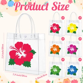 Wesnoy 36 Pack Hawaiian Luau Gift Bags with Handle Hibiscus Party Favor PVC Clear Tote Bags Summer Tropical Luau Party Supplies for Aloha Tiki Birthday Decorations, 7.9'' x 7.9''x 3.2''