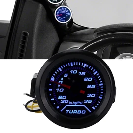 Turbo Boost Gauge Kit, 12 V Turbo Boost Manometer 52 mm/2 in 35 PSI Digital Display Blue Red LED Modification Universal, Default
