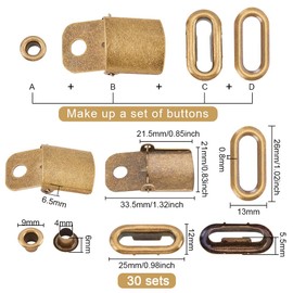 BENECREAT 30 Set Tainless Steel Hat Cap Buckle， Antique Bronze Adjuster Tainless Steel Peaked Cap with Perforated Baseball Cap Clasp，baseball Cap Buckle for Baseball Caps, Hole: 5mm