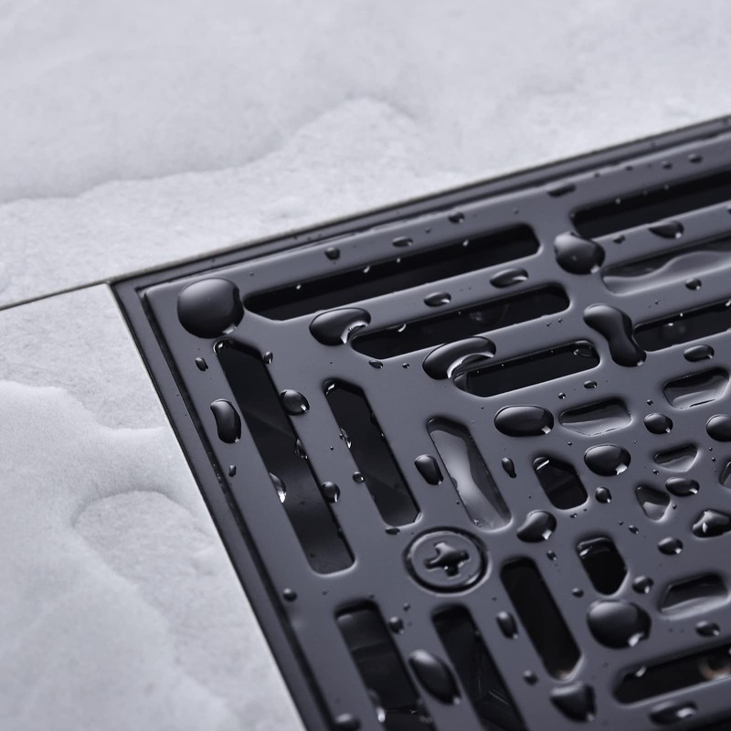 RANDOM 4 Inch Black Shower Drain Square with Adjustable PVC