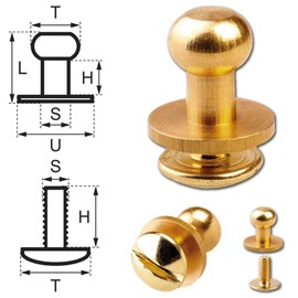 15 Sets Button Stud Screws 6MM Brass-Glossy (gold-coloured)