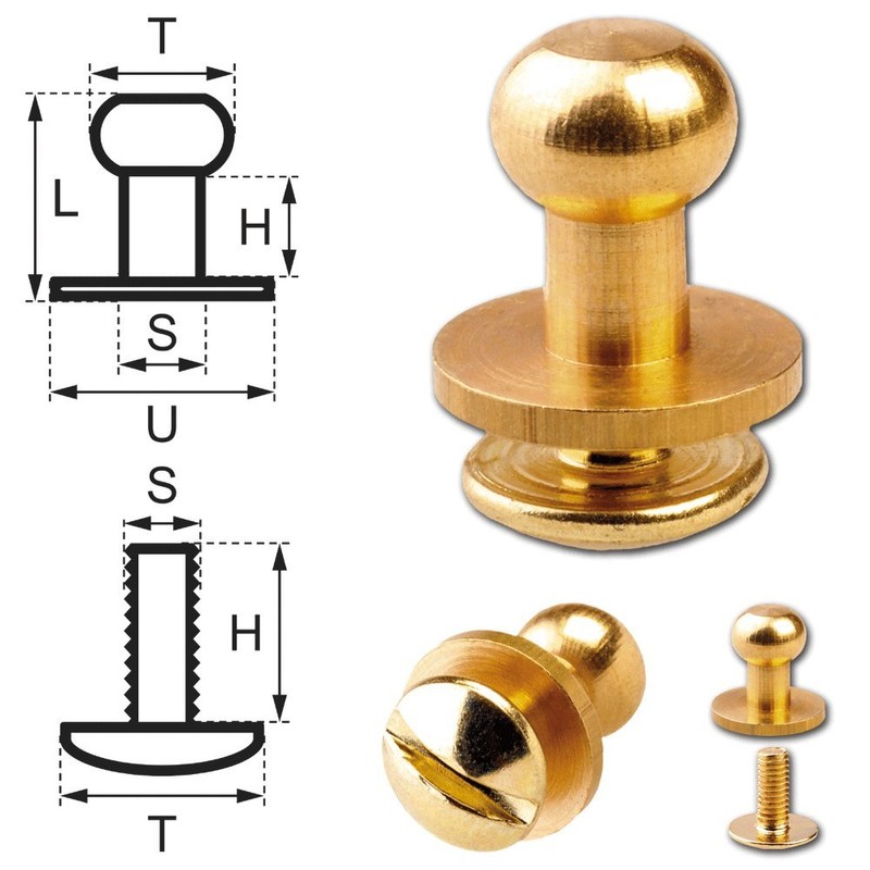 15 Sets Button Stud Screws 6MM Brass-Glossy (gold-coloured)