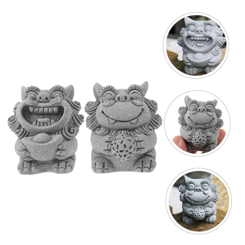 Levemolo 2pcs Mini Lion Statue Sturdy Decorative Lion Figurine Chinese