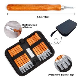 Wood Carving Tools, 12 Set with Accessories 10 Wood Blocks Whittling Kit 5 Cut Resistant Gloves and 1 Grinding Stone for Sculpture Carpenter DIY, Beginners Woodworking