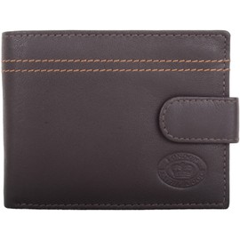 Mens Gents Genuine Leather Contrast Stitching Credit Card Holder Wallet - Dark Brown