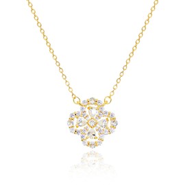 MUSEQVE Cubic Zirconia Four Leaf Clover Necklace for Women • Dainty CZ Diamond Lucky Clover Pendant Charm • 14K Gold Plated Pave Jewelry Gifts [CVRN-CZ-G]