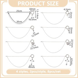 GOMAKERER Pack of 8 Shoe Charms Shoe Jewellery Accessories Cross and Butterfly Pendant Laces Double Charm Chains with Lobster Clasps for Trainers Casual Shoes Decoration, Metal, No Gemstone