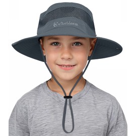 Durio Children's Sun Hat UV Protection Sun Hat with Chin Strap Children's Fishing Hat with Neck Protection Children's Hat Breathable Sun Protection Cotton for Boys 4-12 Years, darkgray