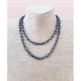 Black Paperclip Necklace Gunmetal Paper Clip Linked Thick Chain Trendy Double Layer