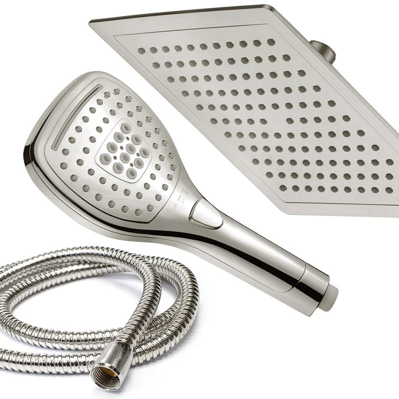 DreamSpa Ultra-Luxury 9" Rainfall Shower Head/Handheld Combo. Convenient Push-Button Flow
