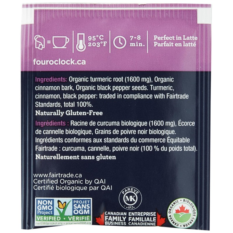 Four O'Clock Turmeric Cinnamon Herbal Tea Organic Fairtrade, Non-Gmo, Kosher,
