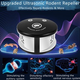 360° Ultrasonic Mouse Repellent, Plug in Rodents Repeler Indoor, Squirrels Repellent with High-Impact Ultrasonic and Pressure Waves for House Kitchen Garage Warehouse, Multiple Pest Deterrent Control