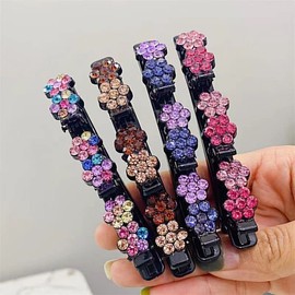 Glittering Crystal Stone Braided Hair Clips, 4 Pieces Braided Hair Clips, Hummingbird Hair Clip with Crystal Flower, Hair Clips for Thick Sparse Hair with 3 Mini Hair Clips for Women