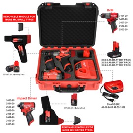 Case for Milwaukee M12 Impact Driver & Drill Set - Tool Box for Milwaukee Fuel Tools Combo Kit, Tool Bag for Drill/Impact Driver/Battery & Charger (Case Only) (Black & Red)