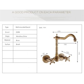 Antique Basin Kitchen Sink Mixer Tap Swivel Faucet Retro Bronze Fashion Style Wall Mounted Dual Handle Wash Basin Faucet(SLT125QS)