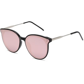 SOJOS Classic Trendy Round Sunglasses Womens Mens Oversized Large Shades UV400 Vacation Sunnies SJ2068, Black/Pink Mirrored