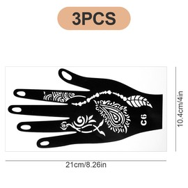 Thyonta 3PCS Hand Tattoo Stencil Indo-Nepalese Black Openwork Henna Tattoo for Airbrush Coloring Art Three-Dimensional Paper Sculpture (B)