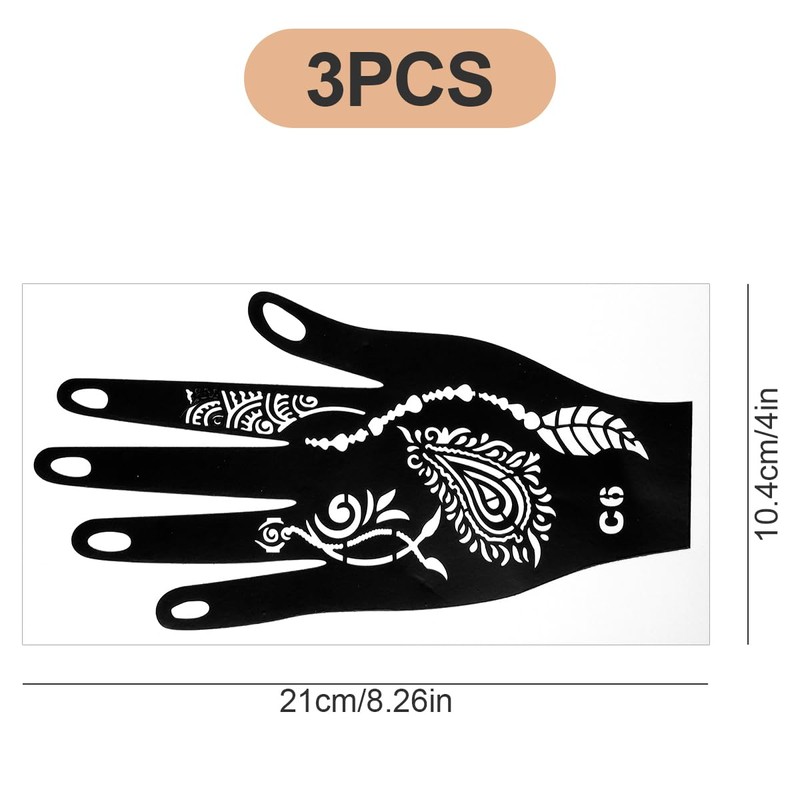 Thyonta 3PCS Hand Tattoo Stencil Indo-Nepalese Black Openwork Henna Tattoo