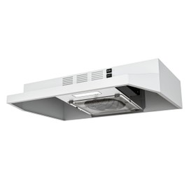 FIREGAS 24 inch Range Hood, 300CFM Ducted/Ductless Convertible Under Cabinet Range Hood in White Painted Stainless Steel with 2 watt LED Light and Filter, 2 fan speeds,hassle-free installation