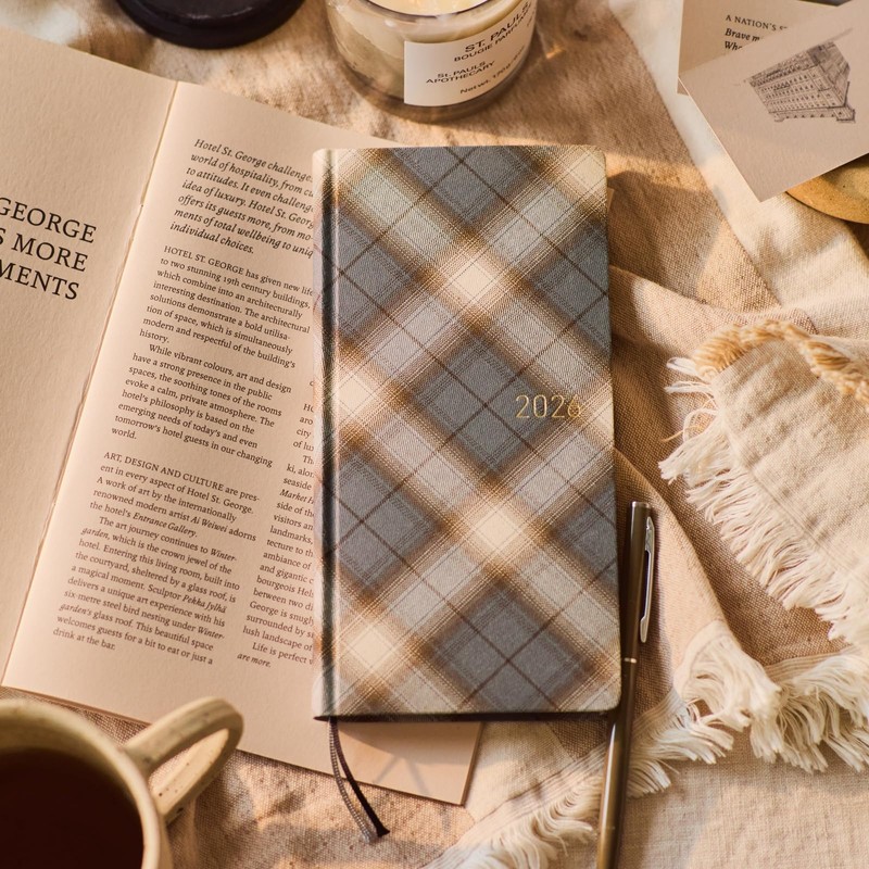 ほぼ日手帳 2026 weeks シャツファブリック/foggy check 4月始まり 週間手帳 週間レフト スリム縦長