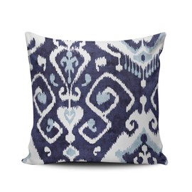 ONGING Decorative Throw Pillow Case Modern Chic Decorative Blue and White Ikat Pillowcase Cushion Cover One Side Design Printed Square Size 16x16 inch