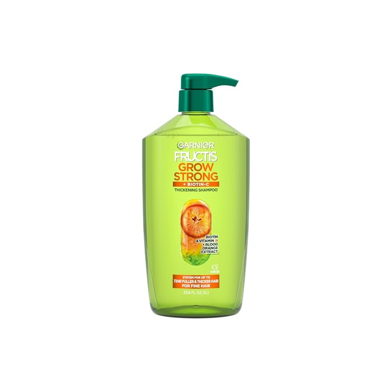 Garnier Fructis Grow Strong Thickening Shampoo for Fine Hair, Biotin-C,