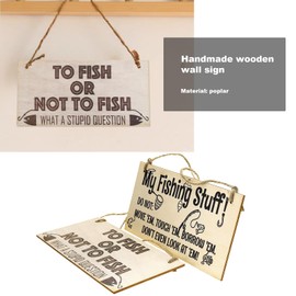 VGOL 2PCS Handmade Wooden Hanging Wall Plaque My Fishing Stuff Don't Touch Funny Sign and To Fish Or Not To Fish Sign for Keen Anglers Shed Sign 20x10x0.3cm