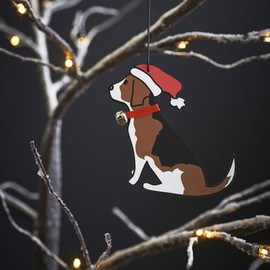 Sweet William Beagle Christmas Decoration, Wood, 10x10x0.5 cm