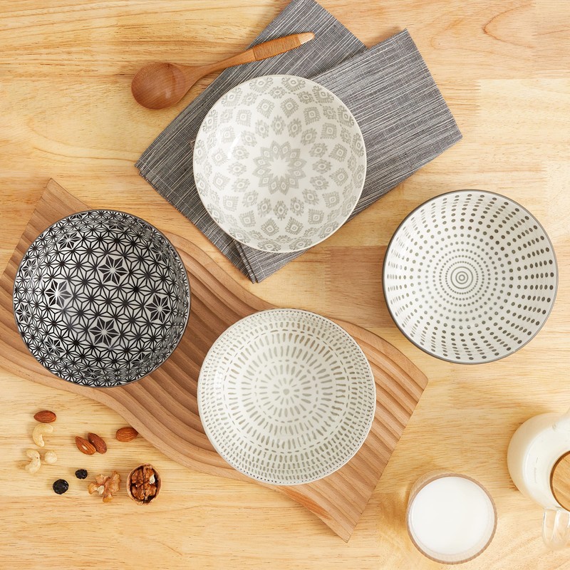 Signature Housewares Pad Print Set of 4 Assorted Bowls 6",