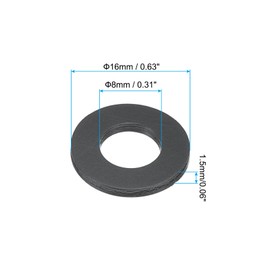 PATIKIL M8 Nylon Flat Washer, 150 Pack 8mm ID 16mm OD 1.5mm Thick Sealing Spacer Gasket Ring for Faucet Pipe Water Hose Fastener Bolt, Black