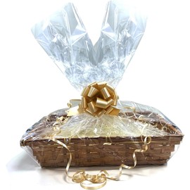 1 x DIY Make Your Own Hamper Wicker Gift Basket Box Kit with Shred+Cellophane+Bow Bamboo Baskets S, M, L, XL, XXL for Gift Hampers Christmas Birthday Christening Baby Shower Empty 4 Pcs Kit (Small)