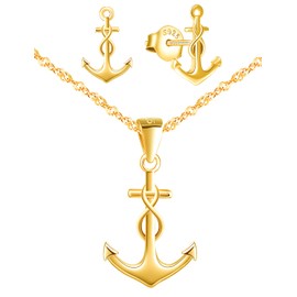 INFINIONLY Women's / Girls' Necklace Bracelets and Earrings, 925 Silver Jewellery Sets, Anchor Necklace Bracelet Earrings, Pendant Bracelets Earrings with Anchor and Infinity Symbol, Golden, Silver
