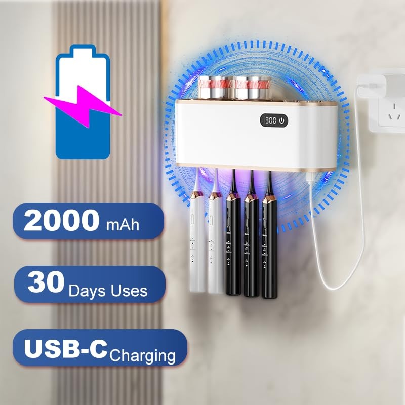 UV Toothbrush Sanitizer Holder for 4 | Wall Mounted Toothbrush
