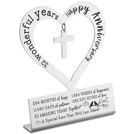 Gifts for 32nd Wedding Anniversary, Happy 32nd Anniversary Decorations for Couples, Parents, Husband, Wife, Friends, 32 Wonderful Years Keepsake Gifts for Her Him Desktop Decoration Sign - FSC094