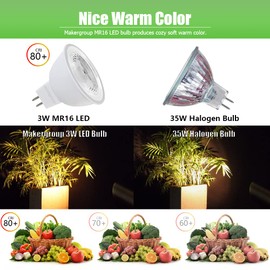 Makergroup MR16 LED Bulb, Outdoor Landscape MR16 Light Bulbs, 3W Gu5.3 Bi-pin Base 12V Low Voltage LED Spotlights Warm White 2700K-3000K for Landscape Lighting Garden Yard Lights 6-Pack