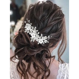 Ushiny Flower Bridal Wedding Headband Silver Crystal Bridal Hair Vine Pearls Hair Accessories for Women and Girls