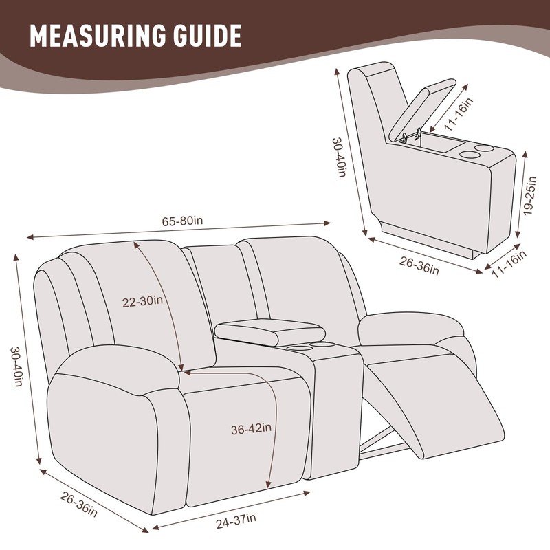 KinCam Loveseat Recliner Covers with Middle Console Slipcover, Recliner Sofa