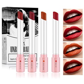 Tiejdhr 4 Colors Mini Tube Mate Velvet Lipstick, Lip Tint Lip stain Long Lasting 24 hours Waterproof Liquid Lipstick, Red Moisturizer Smooth Lip Stick Cosmetic
