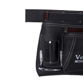 VEEKAY Leather Tool Belt Brown 2-Inch Wide Belt with 12 Pockets Oil Tanned, Tool Pouch/Bag for 32 to 46 Inch Waist – Ideal for Construction, Carpenters, and Framers