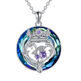 CRMAD Scottish Necklace Gifts for Women Sterling Silver Thistle Amethyst Crown Pendant luckenbooth Jewelry for Mom Birthday Christms (crystal 1)
