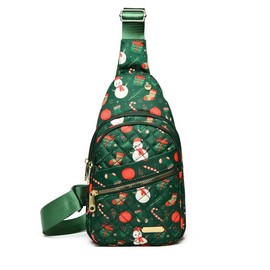 Maxoner Chest Bag Adjustable Shoulder Strap, Waterproof ,Large Capacity Unisex Shoulder Crossbody Bag Multiple Compartments Convenient Sling Headphone Hole:_Christmas green