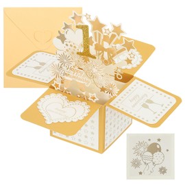 PATIKIL 1 Year Anniversary Card, 3D Pop-Up Greeting Card for Couple, Gold Tone