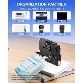 Vixic D210S H1100 D480BT P780BT E1000 P3200 BZ Tape 3B35Z White on Black Tape 12mm 0.47 Inch Laminated Label Maker Tape TZe-335 Compatible with Brother PT-D210 H110 D220 D410 D600 1280 1290 Labeler