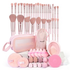 MAANGE 30-Piece Make Up Brush Set with Powder Puff & Make Up Sponge & Make Up Remover Puff & Cosmetic Bag & Cleaning Mat for Cosmetic Brushes Professional Makeup Tools