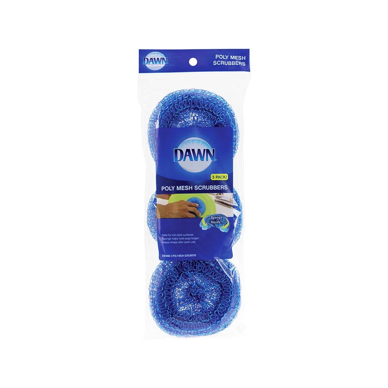 Dawn Non-Scratch Poly Mesh Round Scrubber Sponges, Blue (Pack of