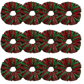 12 Pcs Glitter Cheer Christmas Hair Scrunchies For Thick Hair Santa Claus Scrunchie School Performance/Sports/Practice/Party Scrunchie Ponytail Holder Wrist for Girls Show (Red and Green Stripe)