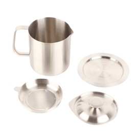 Grease Container 304 Stainless Steel Dustproof Large Capacity Fine Strainer Cooking Oil Container for Kitchen Cooking 1000ML (4.9x4.3x5.7in)