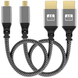 tunghey 2Pack 4K Micro HDMI to HDMI Cable, Micro HDMI Male to HDMI Male Cable Adapter Nylon Braided Support 4K@60Hz HDR 3D ARC 18Gbps Compatible with Sport Camera, A6000 A6300 and More 0.3M
